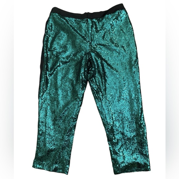 Eloquii High Rise Tapered Sequin Pants Verdant Green Cocktail Party - Picture 3 of 4